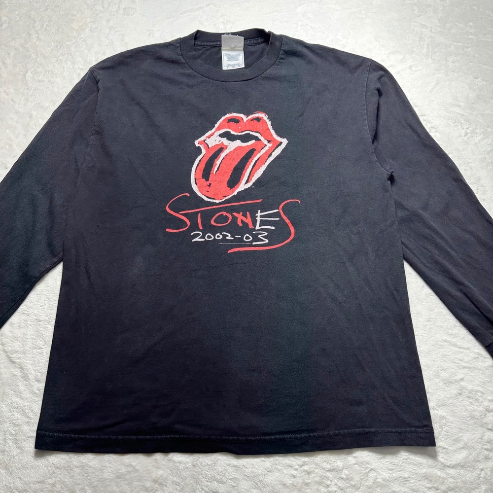 Vintage Rolling Stones Band Tee Tour Long-Sleeve Shirt 2002 Black AAA Size Large